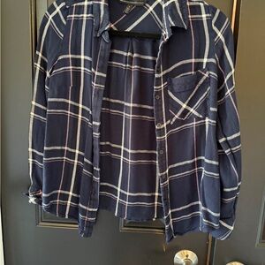 White House Black Market Navy Plaid Shirt